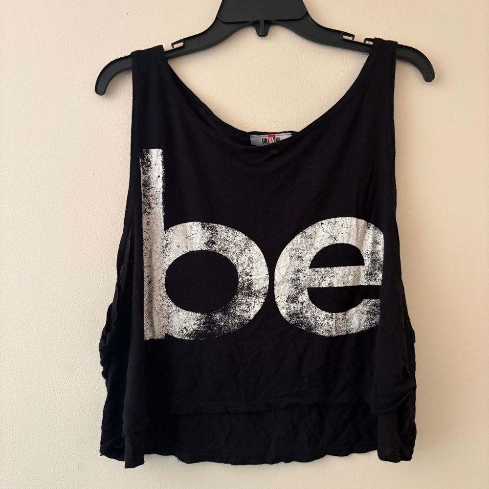 Urvana Be Black White Graphic Sleeveless Cropped Tank Top Women’s XL